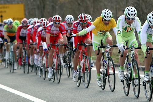 Race leader Robert Vrecer tucked in behind his Perutnina Ptuj teammates.