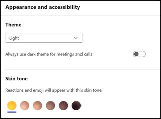 Microsoft Teams emoji skin tone selection