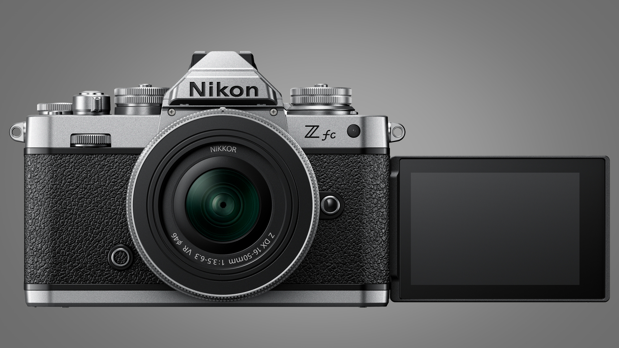 Image of the Nikon Z fc on a gray background