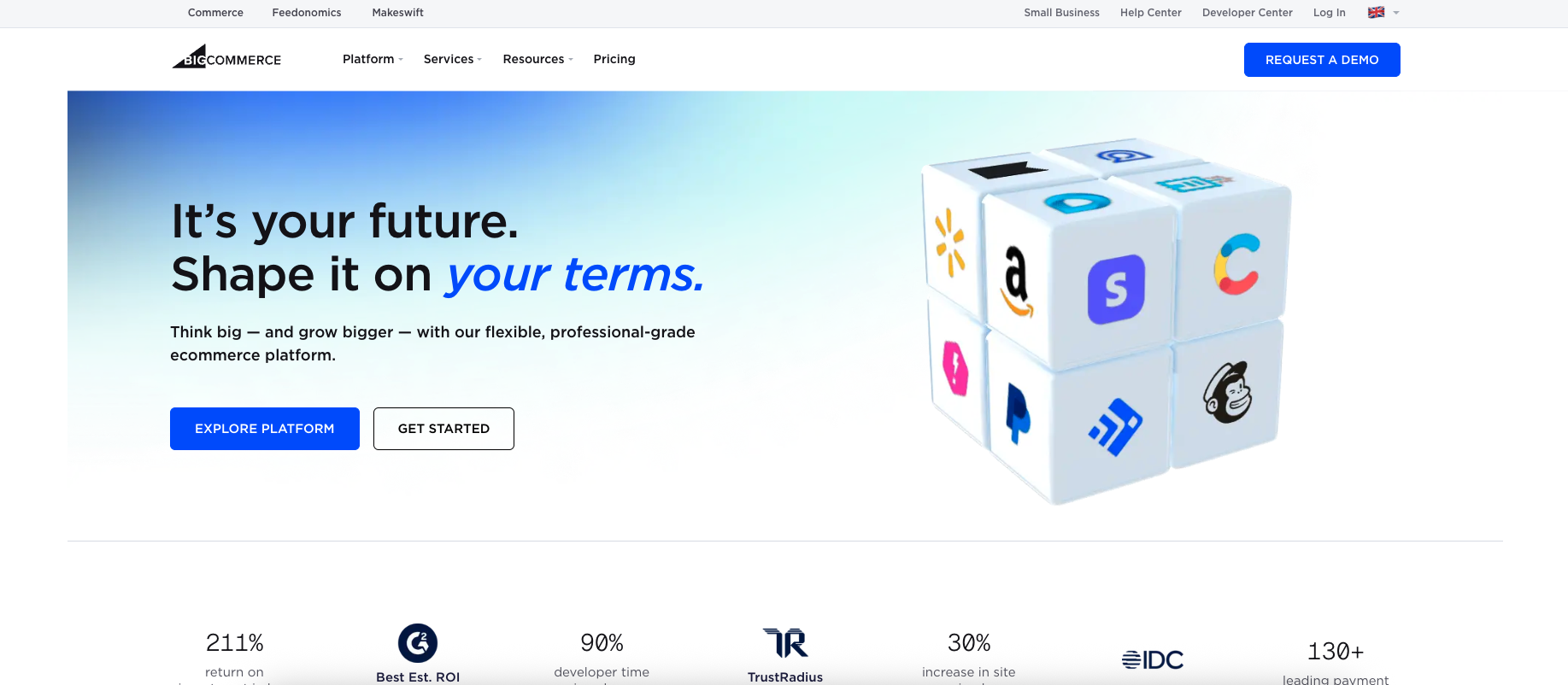 screenshot of BigCommerce homepage