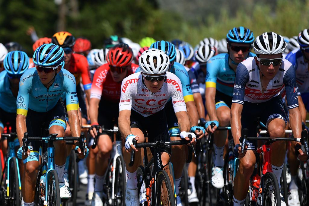 BEZIERS FRANCE AUGUST 01 Harold Tejada Canacue of Colombia of Colombia and Astana Pro Team Michal Paluta of Poland and CCC Team Michel Ries of Luxembourg and Team Trek Segafredo during the 44th La Route dOccitanie La Depeche du Midi 2020 Stage 1 a 187km stage from Saint Affrique to Cazouls ls Bziers RouteOccitanie RDO2020 on August 01 2020 in Beziers France Photo by Justin SetterfieldGetty Images