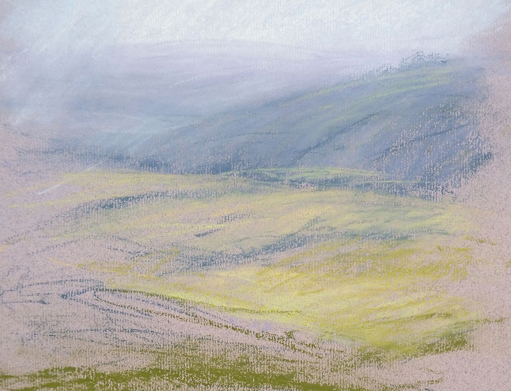 How to draw a landscape with pastels: mid-ground