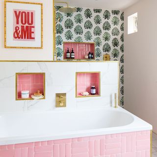 pink and green bathroom