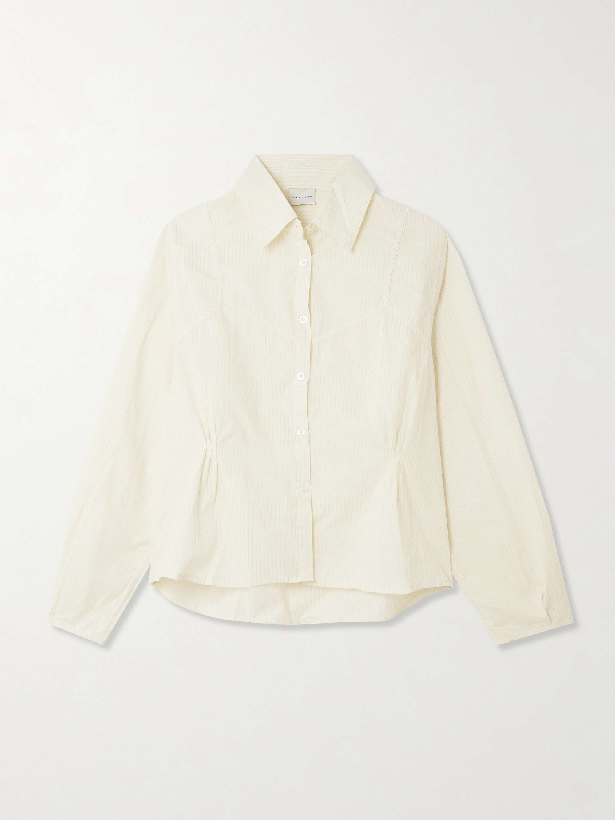 Cami Paneled Pintucked Striped Organic Cotton-Poplin Shirt