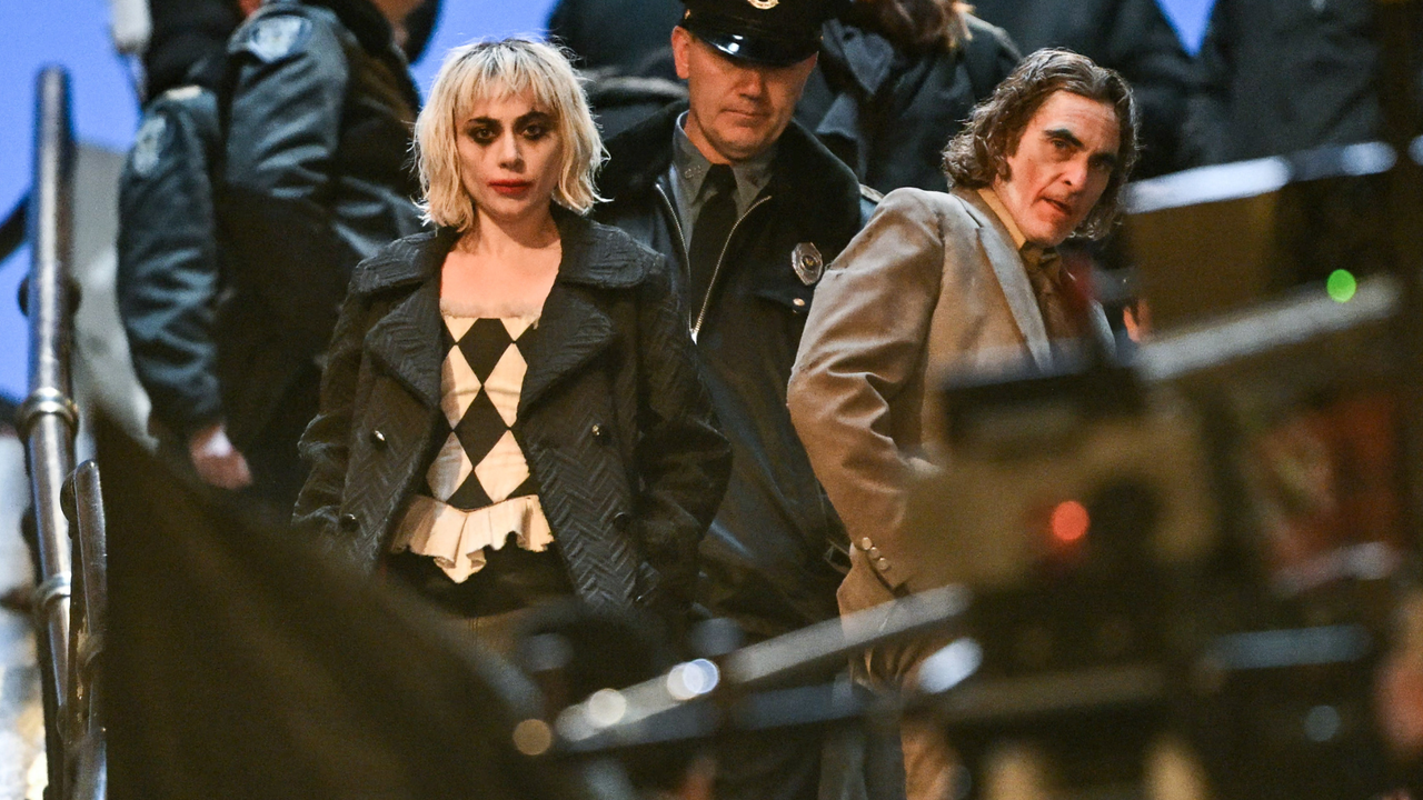 Lady Gaga and Joaquin Phoenix are seen on the set of &quot;Joker: Folie a Deux&quot; at Shakespeare Steps in the Bronx on April 02, 2023 in New York City.