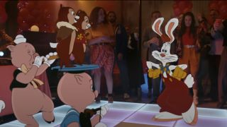 Chip and Dale dancing with Roger Rabbit at a party in Chip 'n Dale: Rescue Rangers.