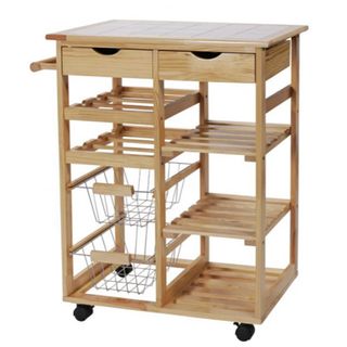 wooden trolley with pine tile top and bottle racks