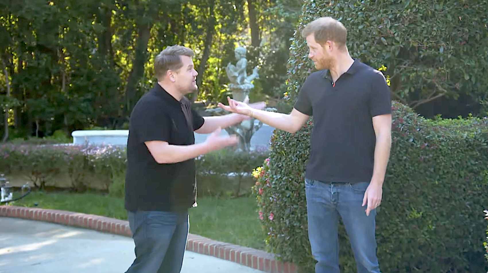 Prince Harry and James Corden tour L.A., crawl through the mud