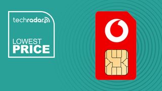 Vodafone sim card on green background with lowest price text overlay