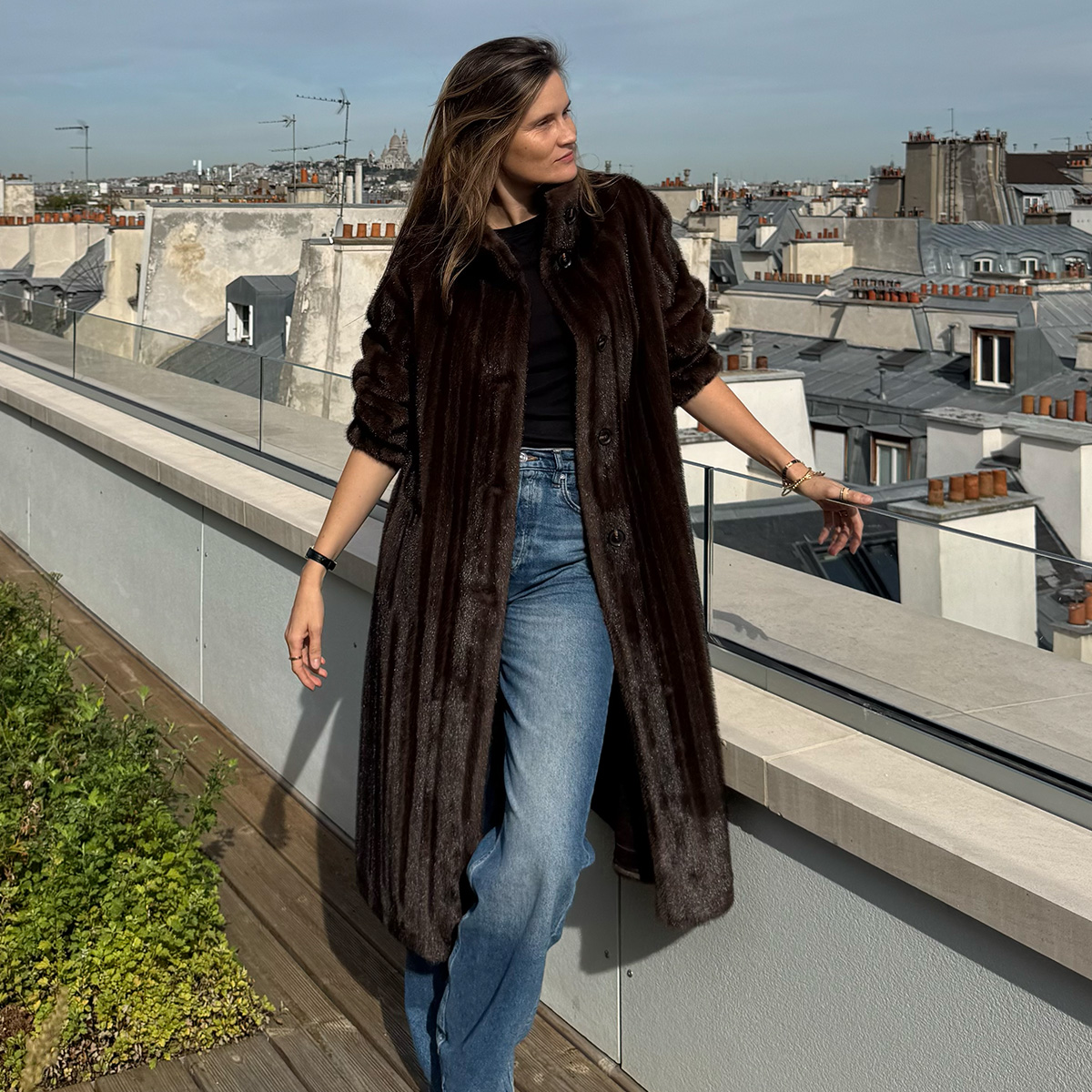 eugenie trochu wearing a faux fur coat