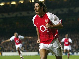 Robert Pires celebrates after scoring for Arsenal against Chelsea in the Champions League in March 2004.