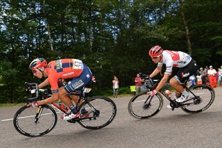 Dylan Teuns and Giulio Ciccone on their way tot he finish of stage 6 at the Tour de France