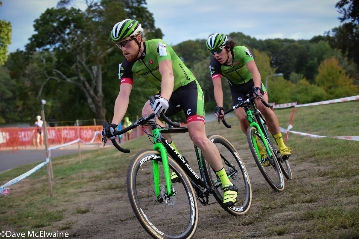 Stephen Hyde (Cannondale) with teammate Curtis White (Cannnondale) off the front of the race