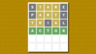 Wordle answer for game 875 on a yellow background