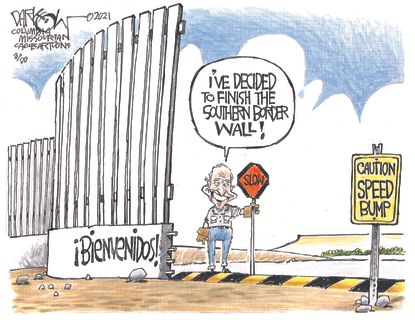 Political Cartoon U.S. biden border wall welcome migrants&nbsp;