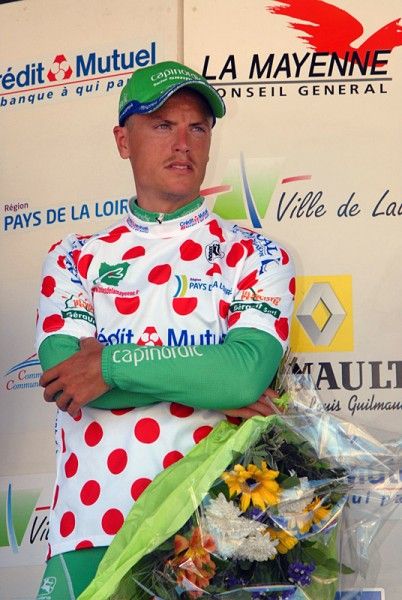 Martin Pedersen (Team Capinordic) on the podium for leading the mountains classification.