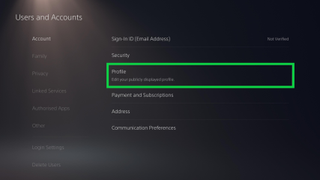 Screenshots of PS5 UI, demonstrating the steps to change your PSN name