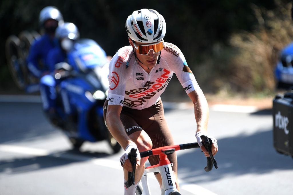 PICO VILLUERCAS SPAIN AUGUST 28 Nicolas Prodhomme of France and AG2R Citren Team competes in the breakaway during the 76th Tour of Spain 2021 Stage 14 a 1657km stage from Don Benito to Pico Villuercas 1580m lavuelta LaVuelta21 on August 28 2021 in Pico Villuercas Spain Photo by Tim de WaeleGetty Images