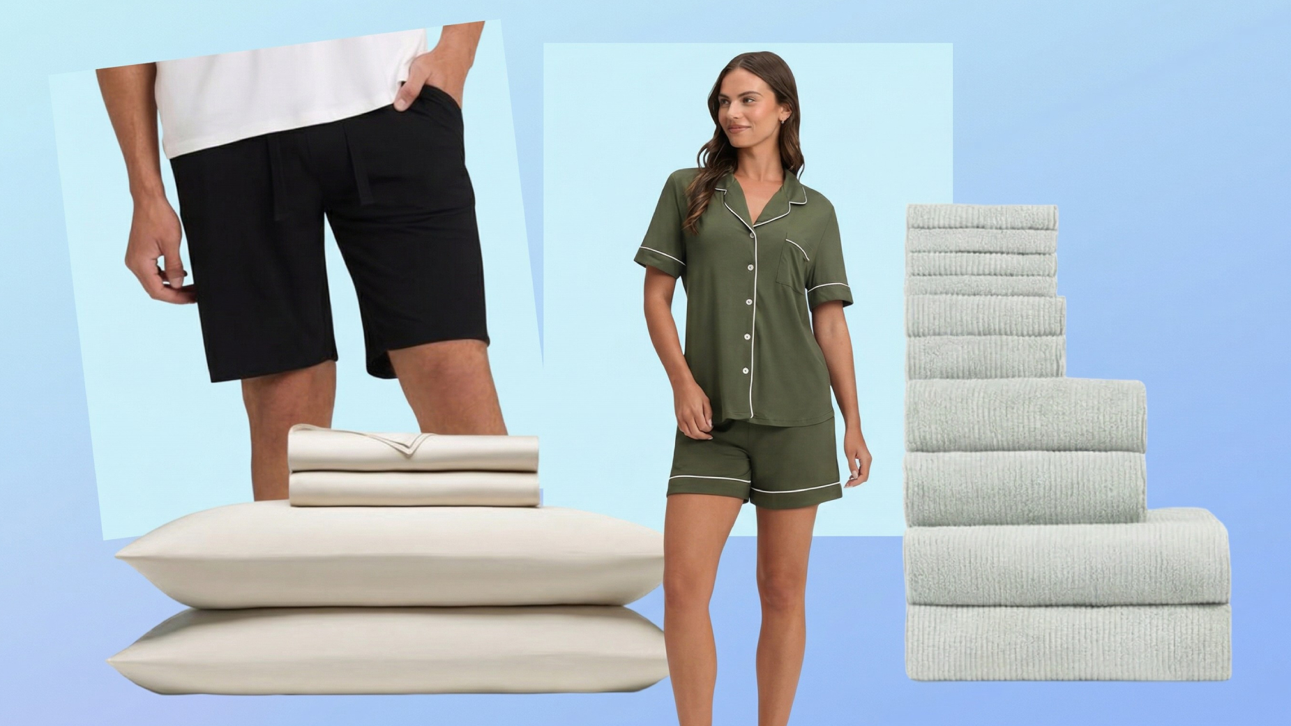 Collage of Cozy Earth items on sale