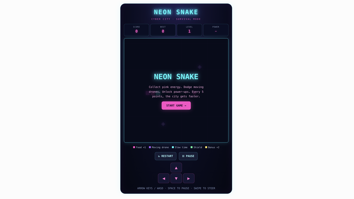 A screenshot of the chatgpt interface after creating a neon game of snake
