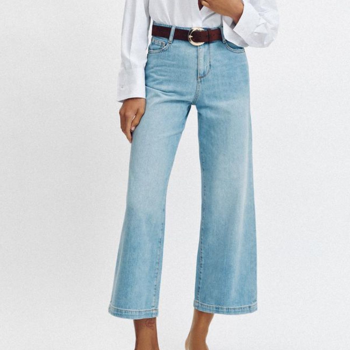 ZARA, High-Waist Wide-Leg Cropped Jeans