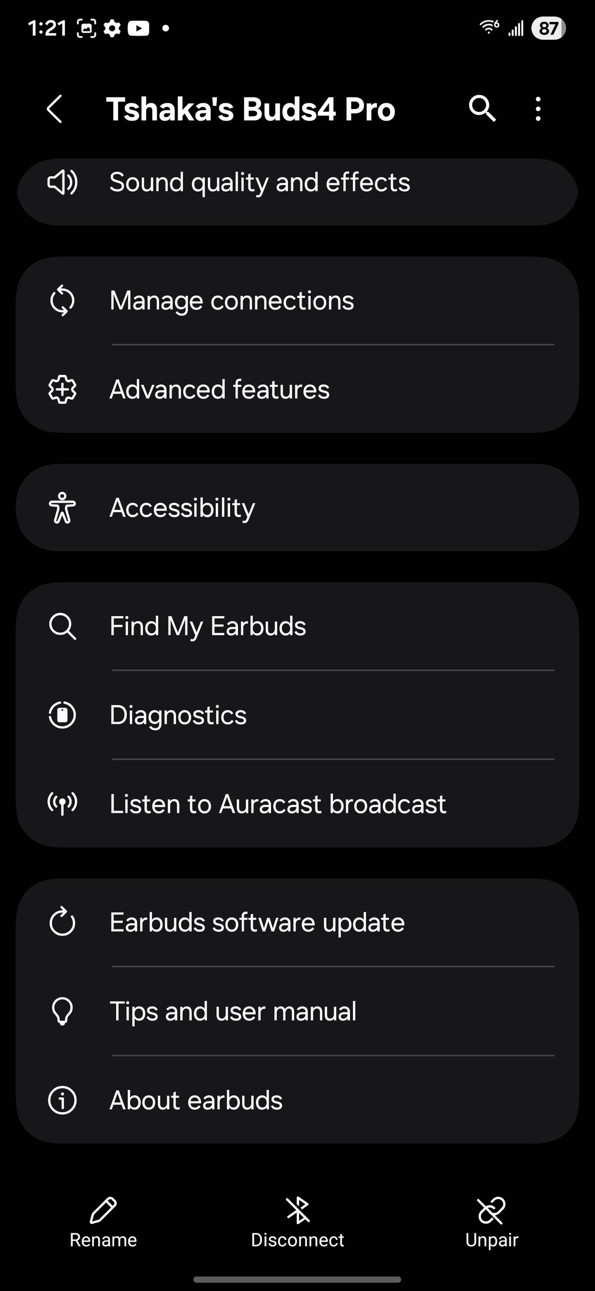 Samsung Galaxy Buds 4 Pro settings and Wearables app