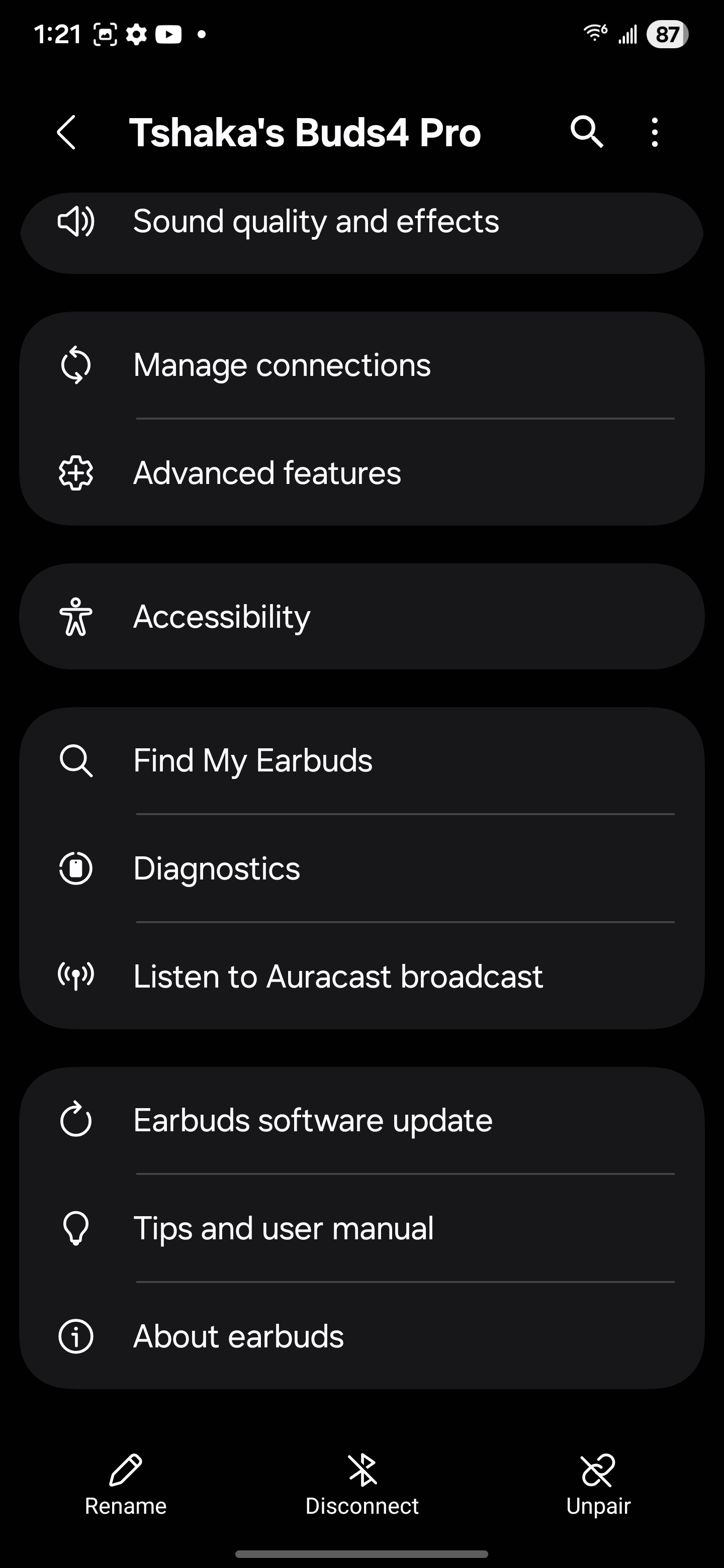 Samsung Galaxy Buds 4 Pro settings and Wearables app