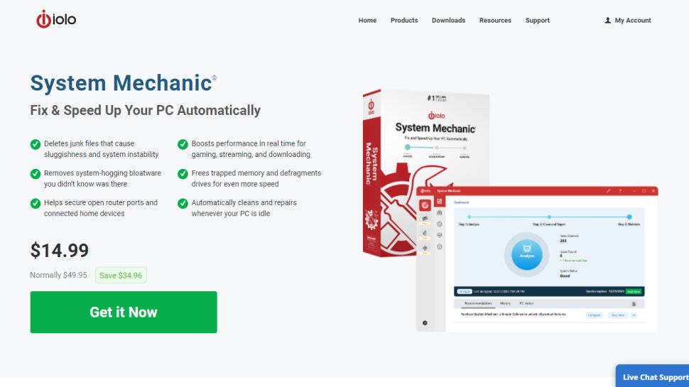 Tangkapan layar situs web Iolo System Mechanic
