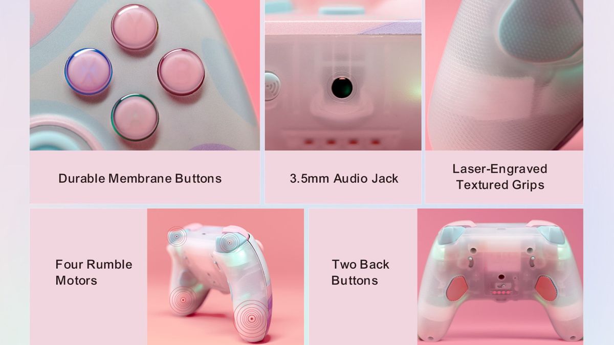 A collection of features highlights for the GameSir T7 Pro
