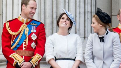 Prince William, Duke of Cambridge with Princess Eugenie and Princess Beatrice during the annual Trooping The Colour ceremony at Buckingham Palace on June 15, 2013 in London, England.