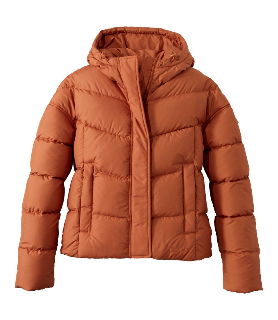 An orange LL Bean puffer coat