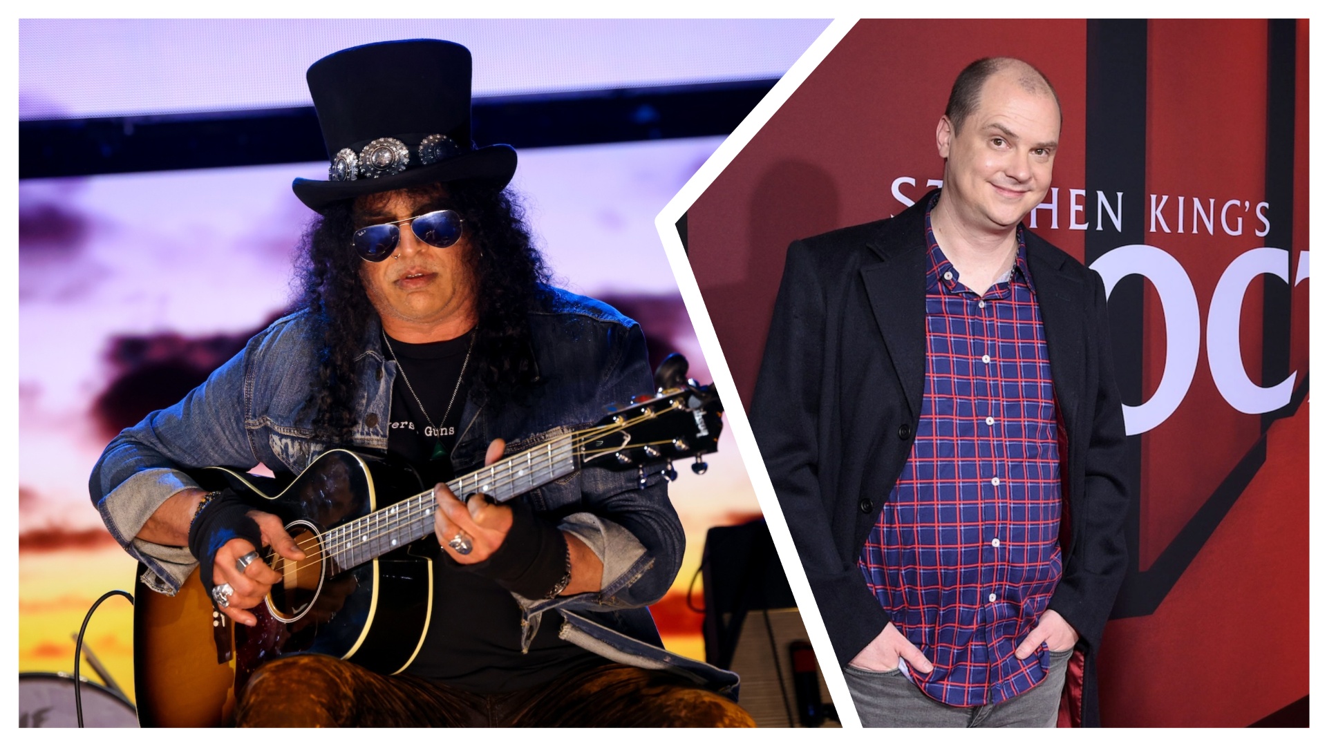 Two images sliced together, on the left, Slash and on the Right Mike Flanagan 