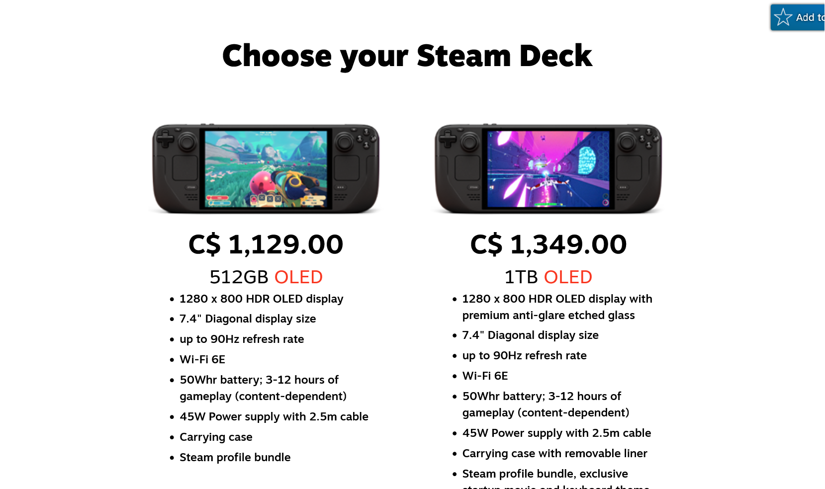 Steam Deck prices in Canada as of May 27 2026