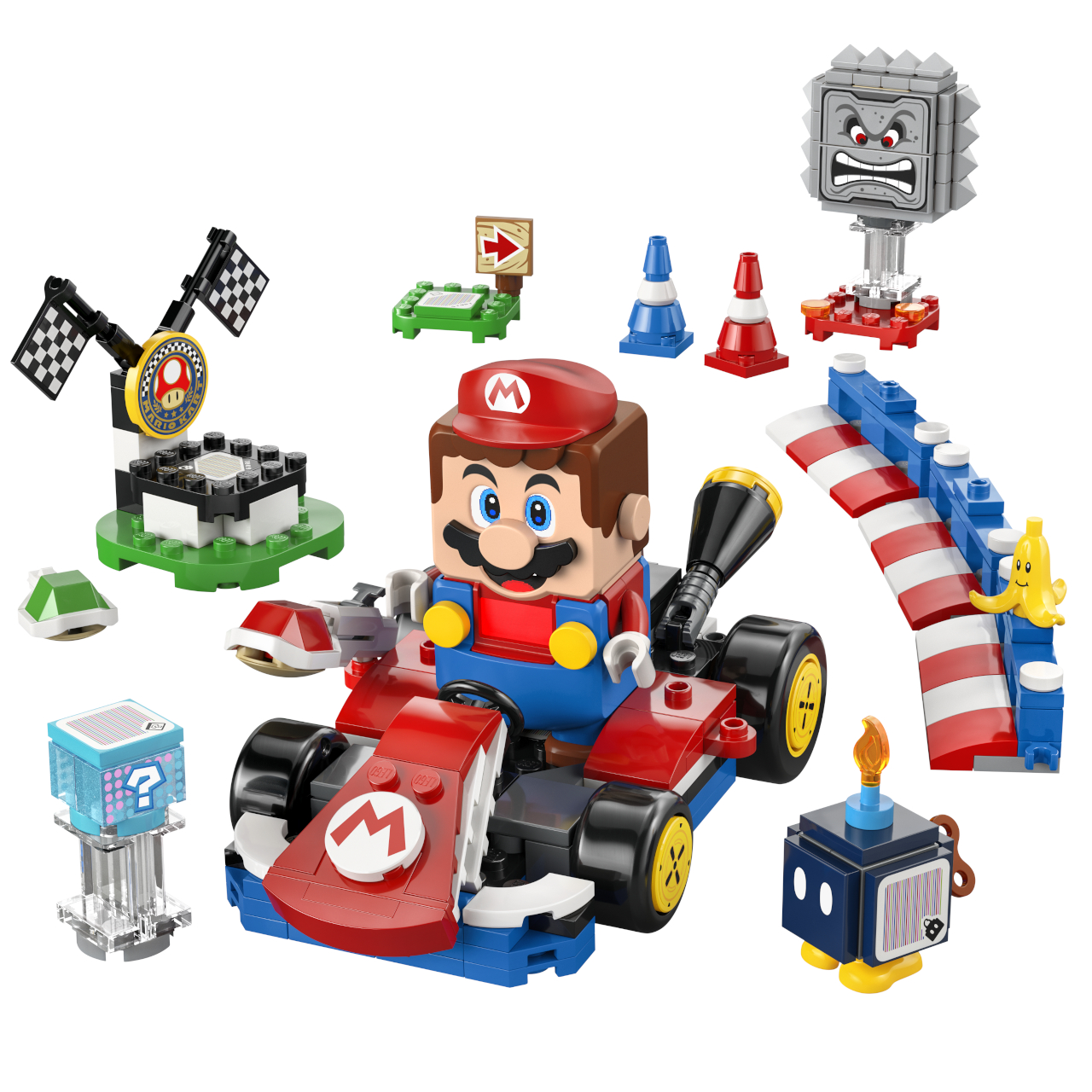 Lego Super Mario Kart set on a plain background