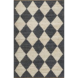 Rugs Usa X Arvin Olano Louie Diamond Checkerboard Jute Area Rug, 8' X 10', Charcoal