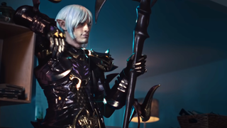 An image of Live-Action Estinien from Final Fantasy 14, a dragoon in spiked armor, used for a series of advertisements.
