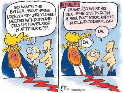 Political cartoon U.S. Trump Putin Russia investigation translator