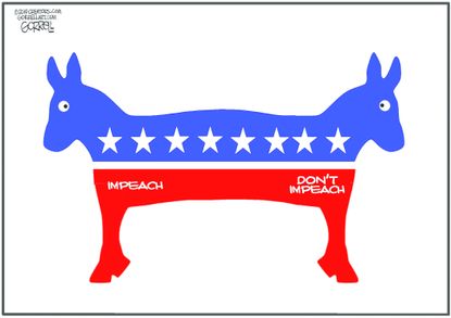 Political Cartoon U.S. Democrats Split Impeach Don't Impeach