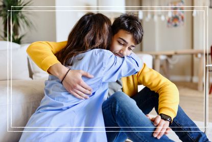 Caring mother giving emotional support to her son