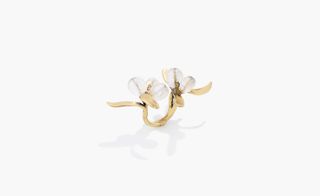 Mistletoe ring in vintage gold plated brass with rock crystals