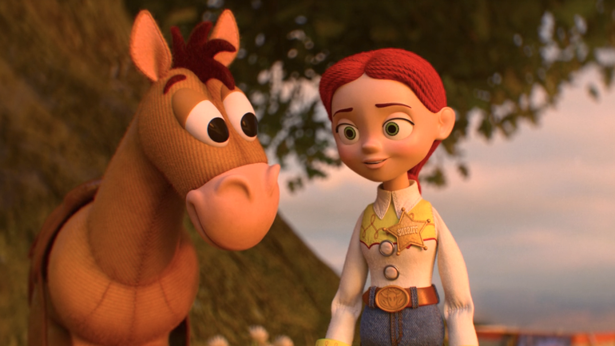 Bullseye and Jessie under a tree in Toy Story 5