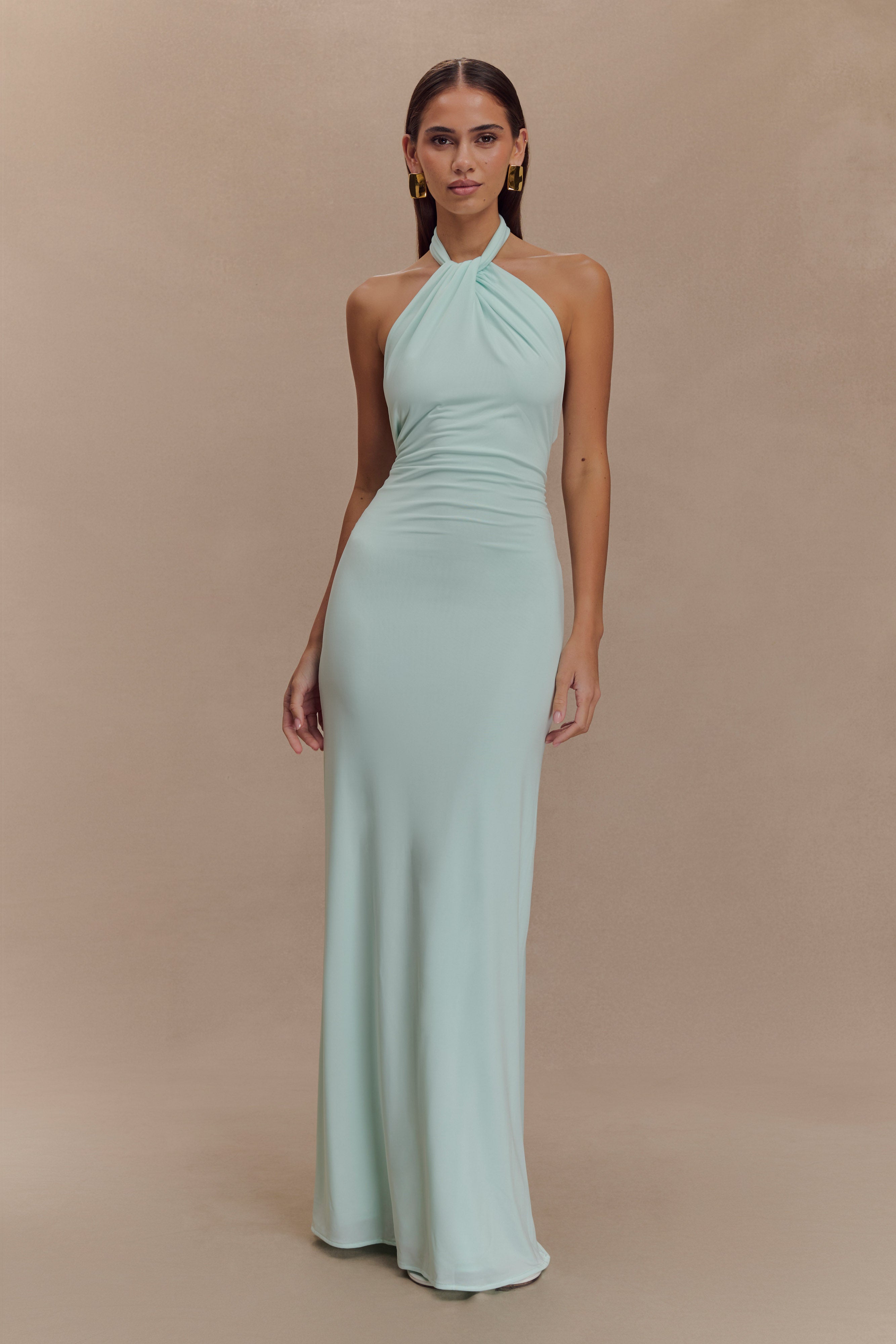 Elyna Slinky Halter Maxi Dress - Lagoon Xxs