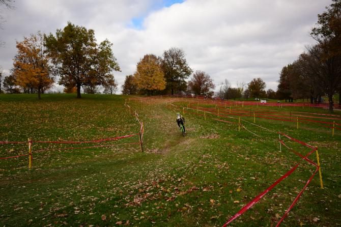 The King&rsquo;s CX course covered a lot of real estate. It featured one large hill, a long sand pit, a set of stairs, and glow-in-the-dark barriers