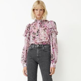 & Other Stories Gathered Mock Neck Frilled Blouse