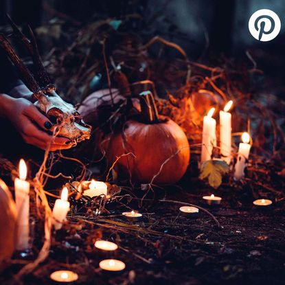 halloween string light with pumpkins and candles