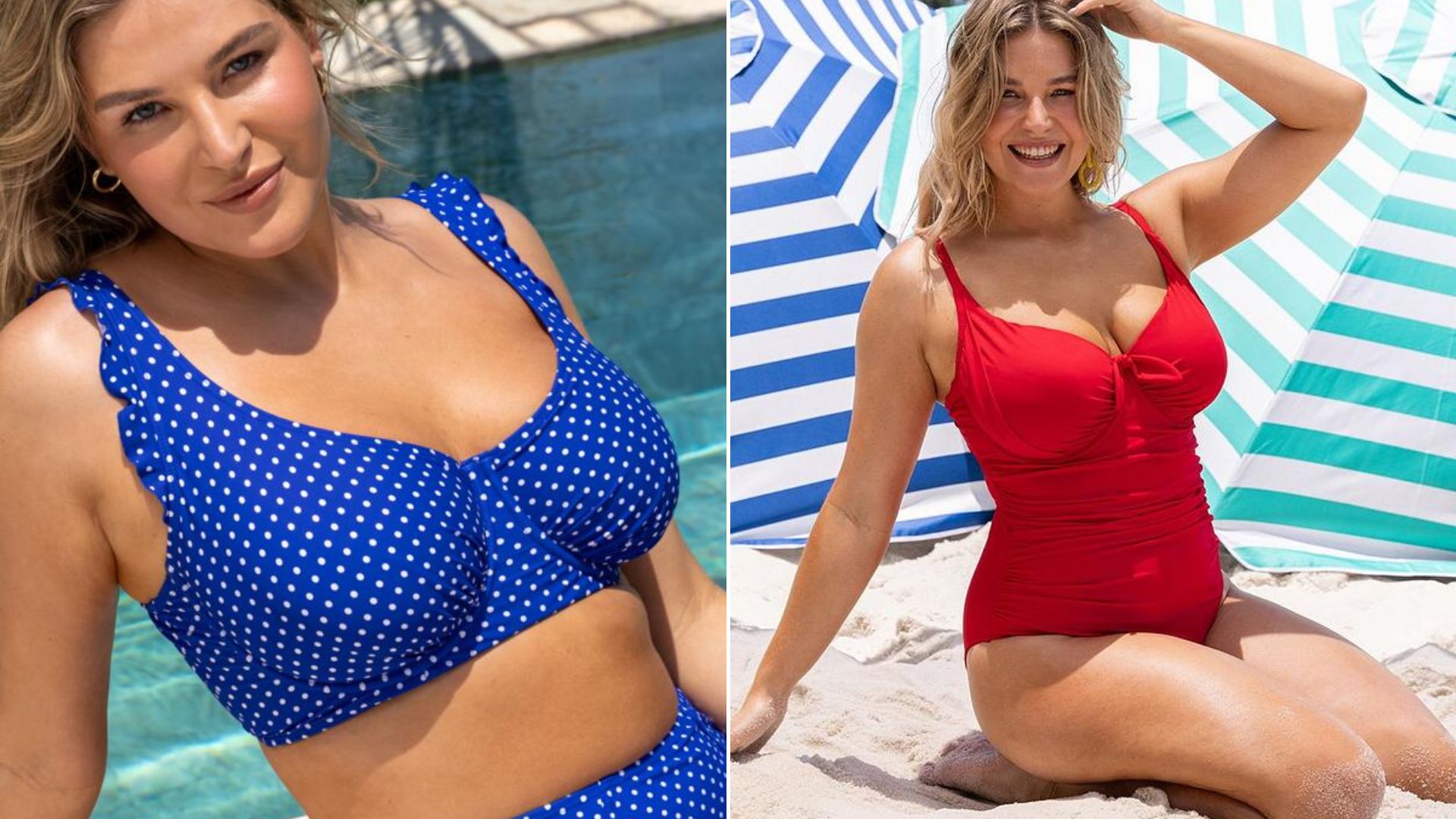 Two model images of Pour Moi swimwear