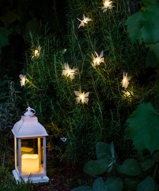 butterfly string lights on shrub from lights4fun