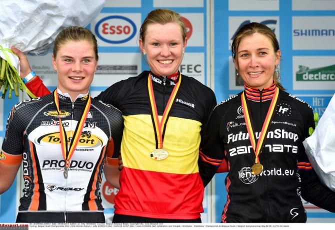 The women's Belgian road race podium for 2014