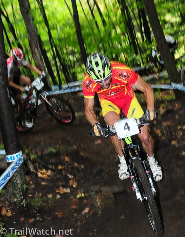 Jose Antonio Hermida Ramos (Spain) climbing on lap two in the woods.