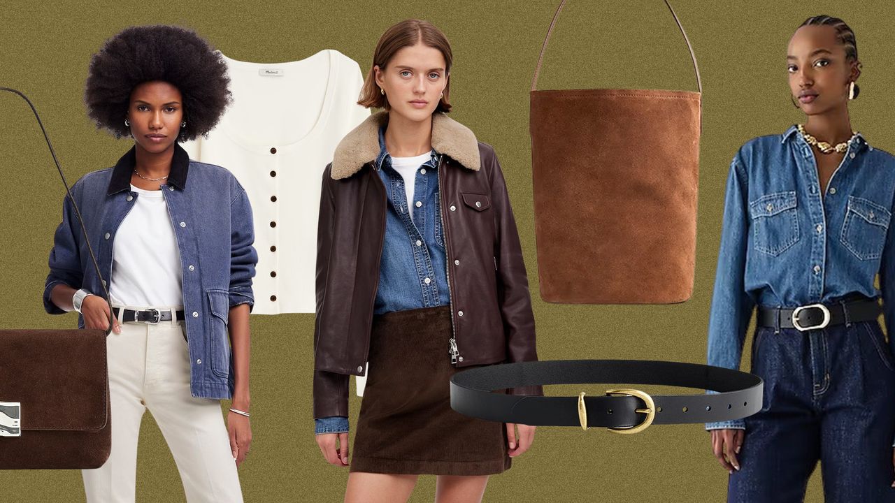 A collage of clothing and accessories from J.Crew and Madewell.